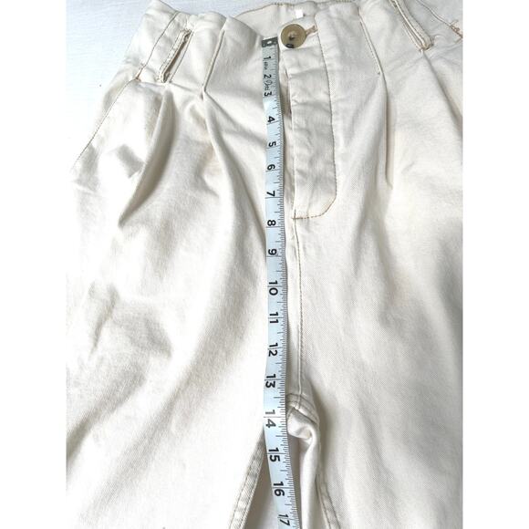 Free People High Rise Wide Leg Crop Pleated Pants Ecru Ivory Gorpcore Thick 2 - Picture 7 of 9